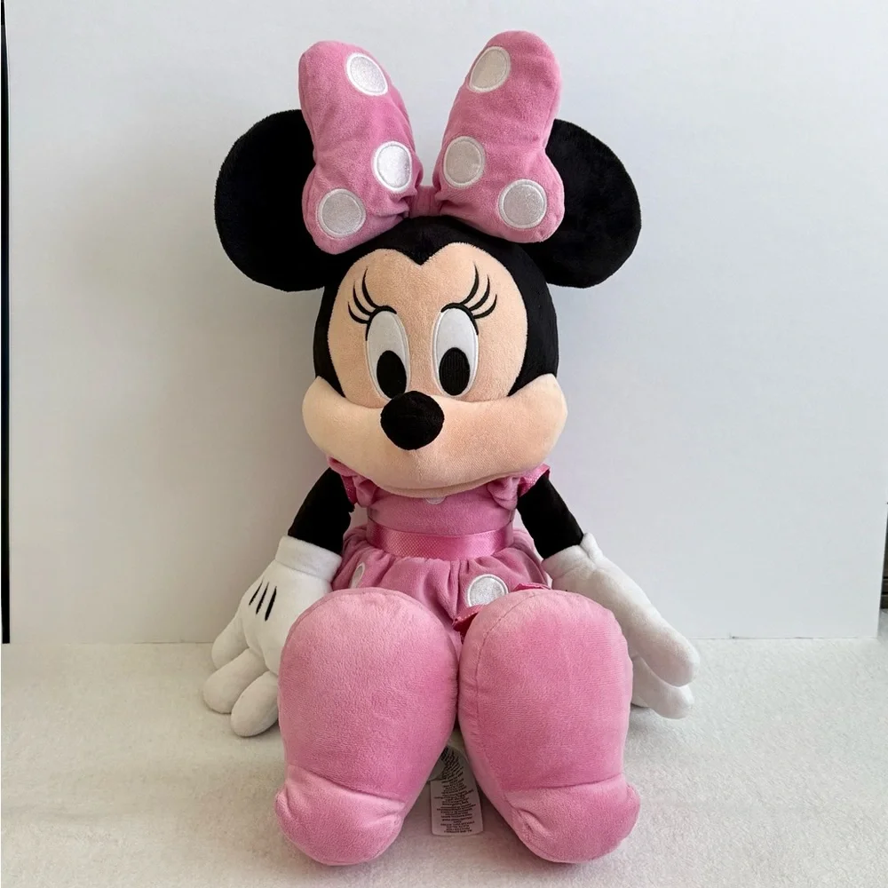 Disney Minnie Mouse Plush 27” Stuffed Animal Pink Polka Dot Bow and Dress